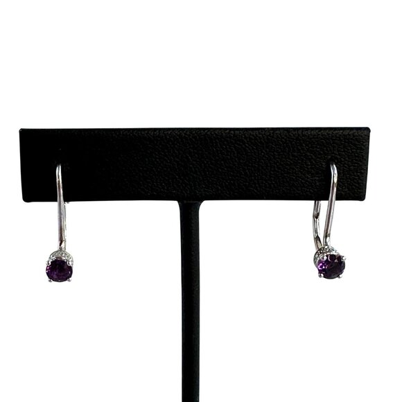 Sterling Silver Drop Earrings With Amethyst Stones For Pierced Ears 1" - Picture 1 of 11
